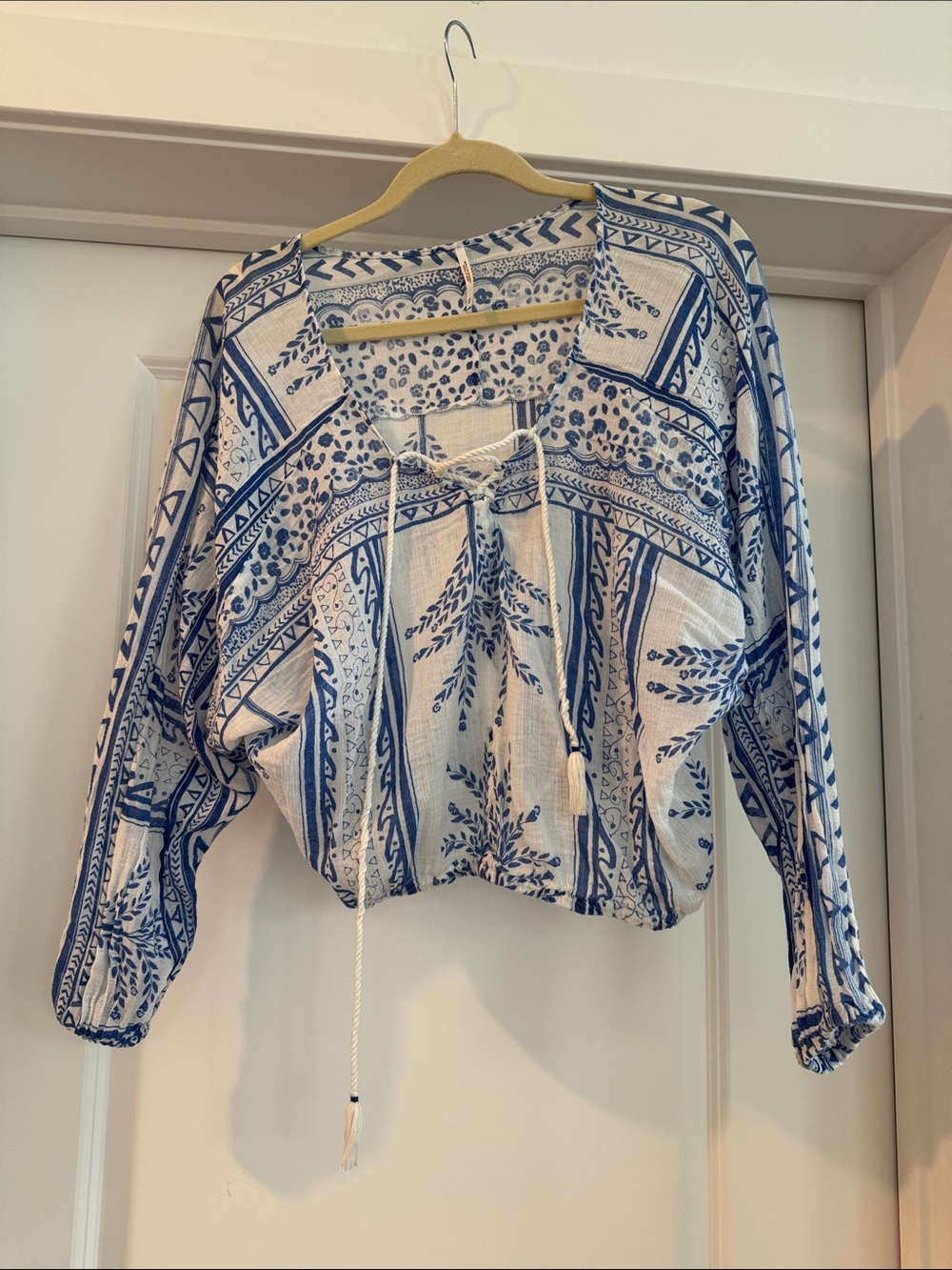 Free People Blue and White Printed Peasant Tunic